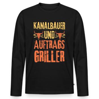 Kanalbauer und Grillen - Männer Premium Bio Langarmshirt - Schwarz - Vorne - Nico (187cm)