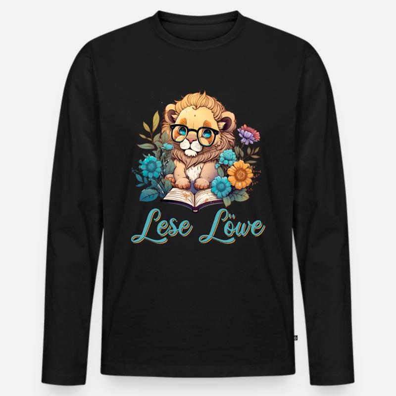 Lese Löwe - Männer Premium Bio Langarmshirt - Schwarz