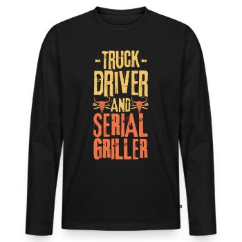 Truck-driver and Serial Griller - Men's Premium Organic Long Sleeve Shirt - black - Front - Nico (187cm)
