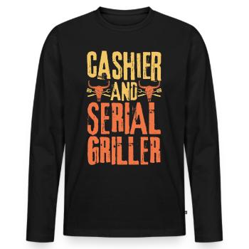 Kassierer und Seriengriller - Männer Premium Bio Langarmshirt - Schwarz - Vorne - Nico (187cm)