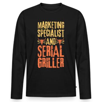 Marketingspezialist und Seriengriller - Männer Premium Bio Langarmshirt - Schwarz - Vorne - Nico (187cm)