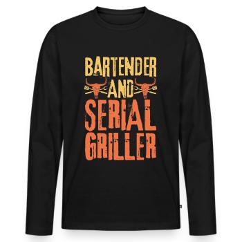 Barman et gril en série - T-shirt manches longues Premium bio Homme - noir - Devant - Nico (187cm)
