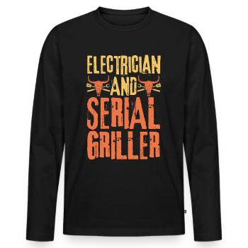 Électricien et gril en série - T-shirt manches longues Premium bio Homme - noir - Devant - Nico (187cm)