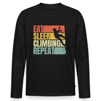 Essen Schlaf Klettern wiederholen - Männer Premium Bio Langarmshirt - Schwarz - Vorne - Nico (187cm)