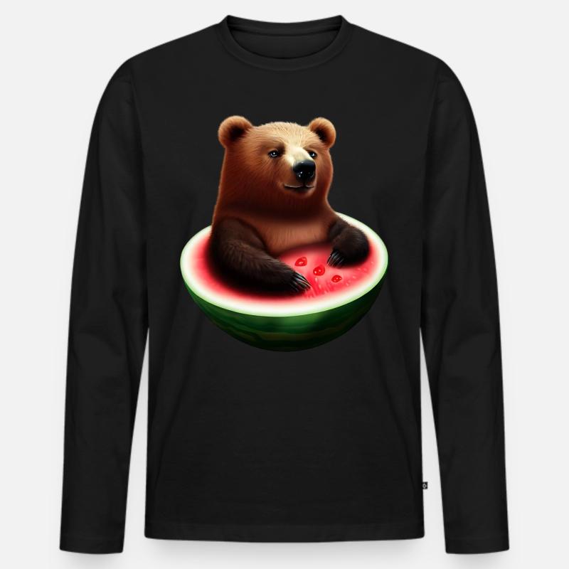 Bär in einer Wassermelone - Männer Premium Bio Langarmshirt - Schwarz