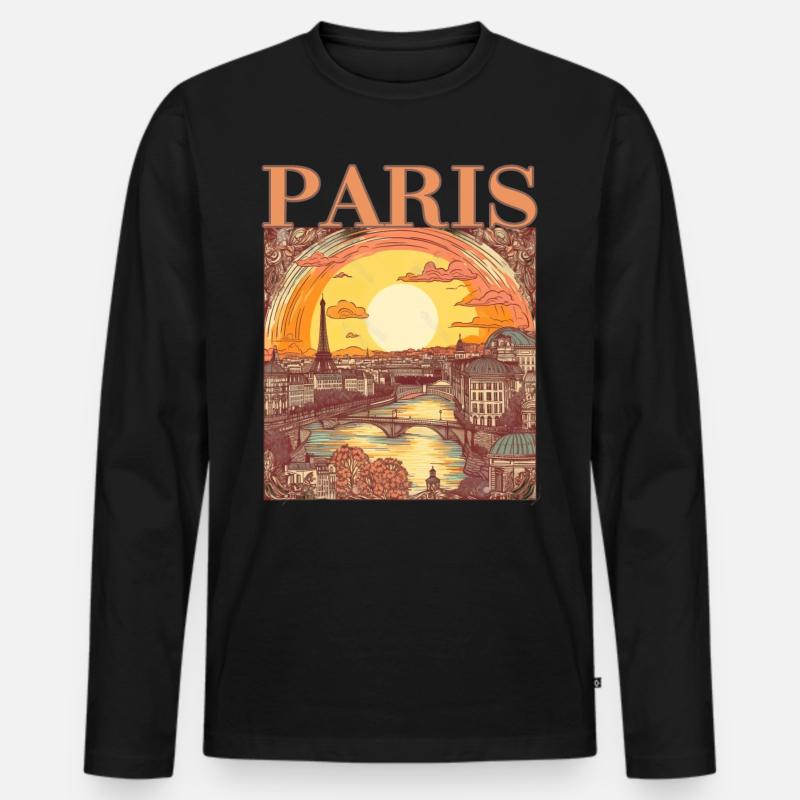 Paris Eiffelturm Bonjour Souvenirs - Männer Premium Bio Langarmshirt - Schwarz