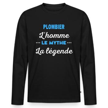 PLOMBIER homme mythe légende - T-shirt manches longues Premium bio Homme - noir - Devant - Nico (187cm)