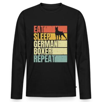 Manger dormir boxeur allemand répéter - T-shirt manches longues Premium bio Homme - noir - Devant - Nico (187cm)