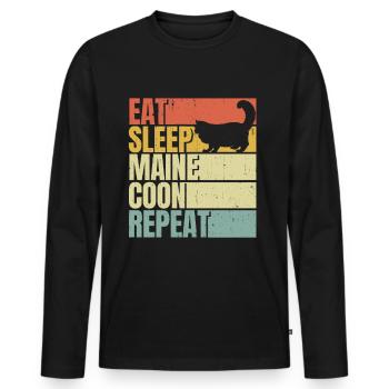 Mangez dormir Maine-coon répéter - T-shirt manches longues Premium bio Homme - noir - Devant - Nico (187cm)
