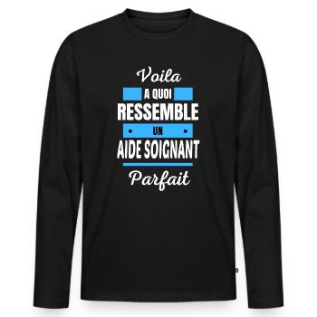 Voila a quoi ressemble un AIDE SOIGNANT parfait - T-shirt manches longues Premium bio Homme - noir - Devant - Nico (187cm)