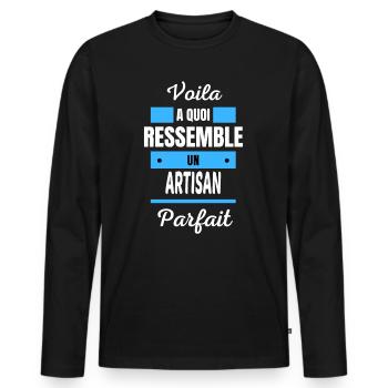 Voila a quoi ressemble un ARTISAN parfait - T-shirt manches longues Premium bio Homme - noir - Devant - Nico (187cm)