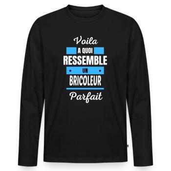 Voila a quoi ressemble un BRICOLEUR parfait - T-shirt manches longues Premium bio Homme - noir - Devant - Nico (187cm)