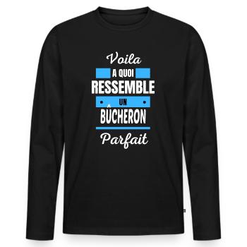 Voila a quoi ressemble un BÛCHERON parfait - T-shirt manches longues Premium bio Homme - noir - Devant - Nico (187cm)