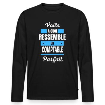 Voila a quoi ressemble un COMPTABLE parfait - T-shirt manches longues Premium bio Homme - noir - Devant - Nico (187cm)