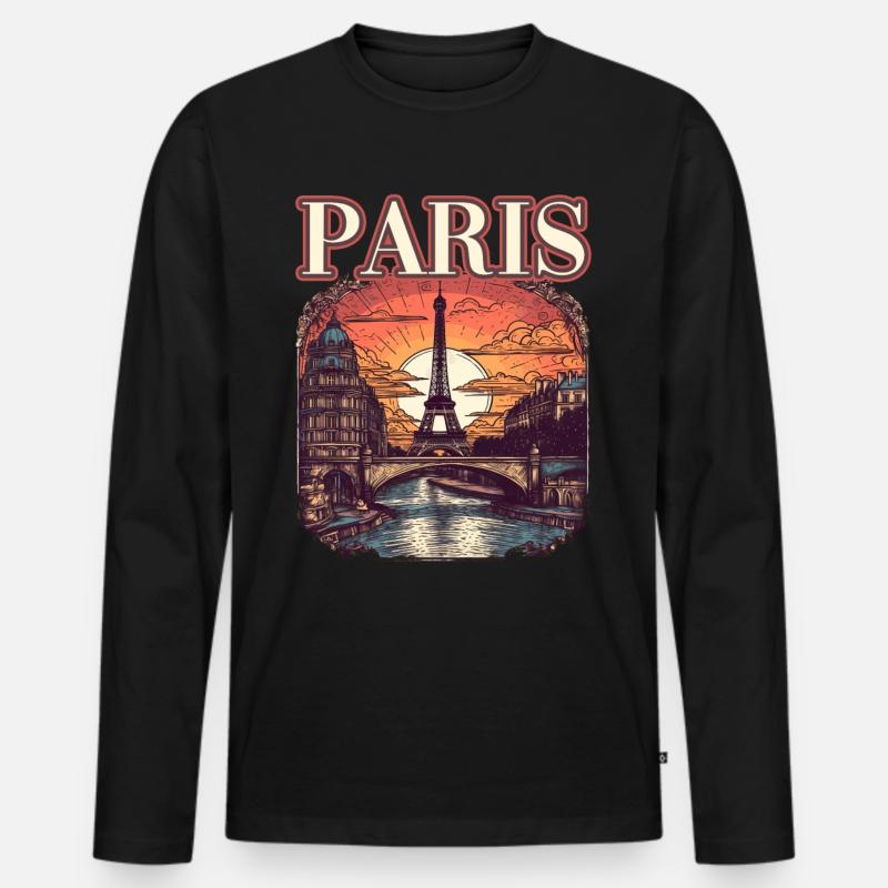 Paris Eiffelturm Bonjour Souvenirs - Männer Premium Bio Langarmshirt - Schwarz
