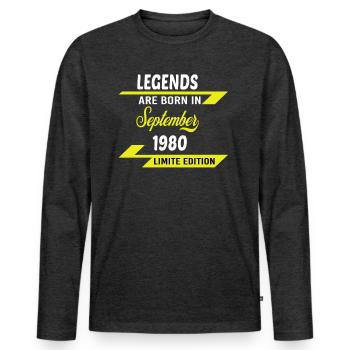 LEGENDS ARE BORN IN 1980 BIRTHDAY GIFT - Men's Premium Organic Long Sleeve Shirt - heather anthracite - Front - Nico (187cm)