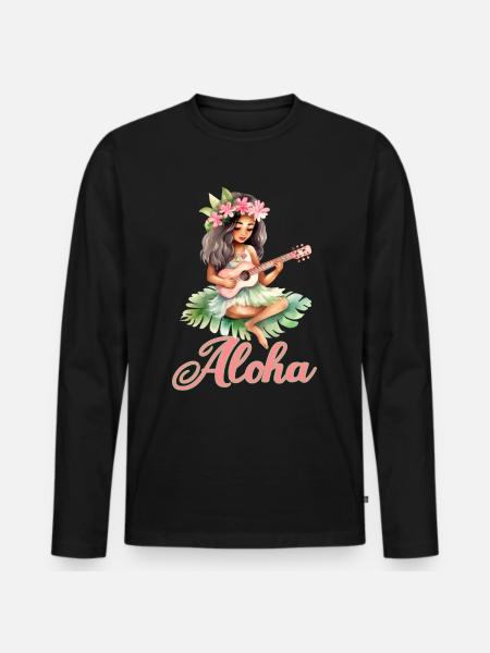 Urlaub Polynesier Strand Ukulele - Männer Premium Bio Langarmshirt - Schwarz