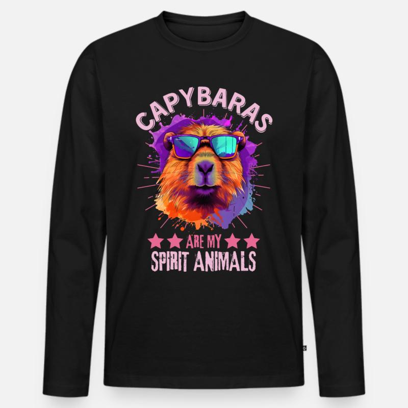 Capybara mit Sonnenbrille - Männer Premium Bio Langarmshirt - Schwarz