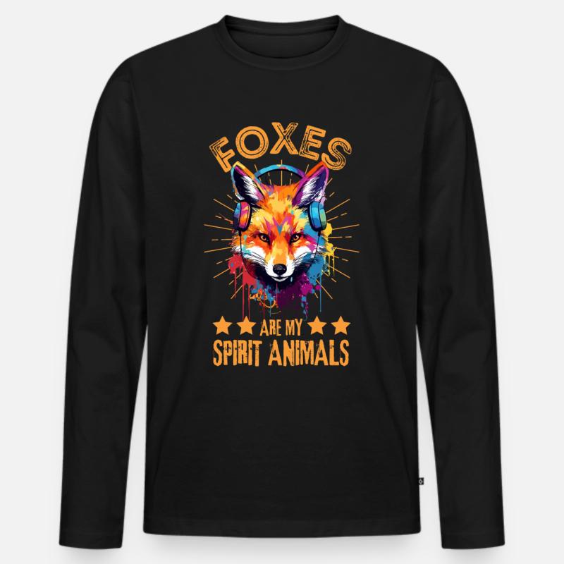 Fuchs mit Kopfhörer - Männer Premium Bio Langarmshirt - Schwarz