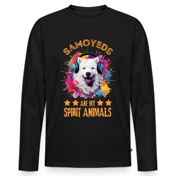Samoyède coloré avec des écouteurs - T-shirt manches longues Premium bio Homme - noir - Devant - Nico (187cm)