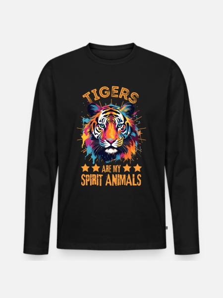 Bunter Tiger Farbkleckse Farbspritzer - Männer Premium Bio Langarmshirt - Schwarz