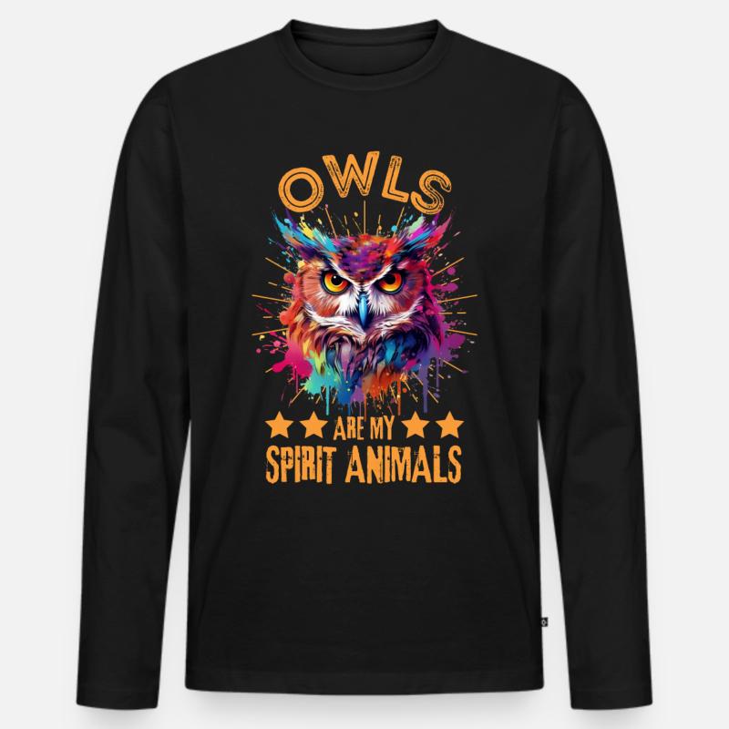 Bunte Eule - Männer Premium Bio Langarmshirt - Schwarz