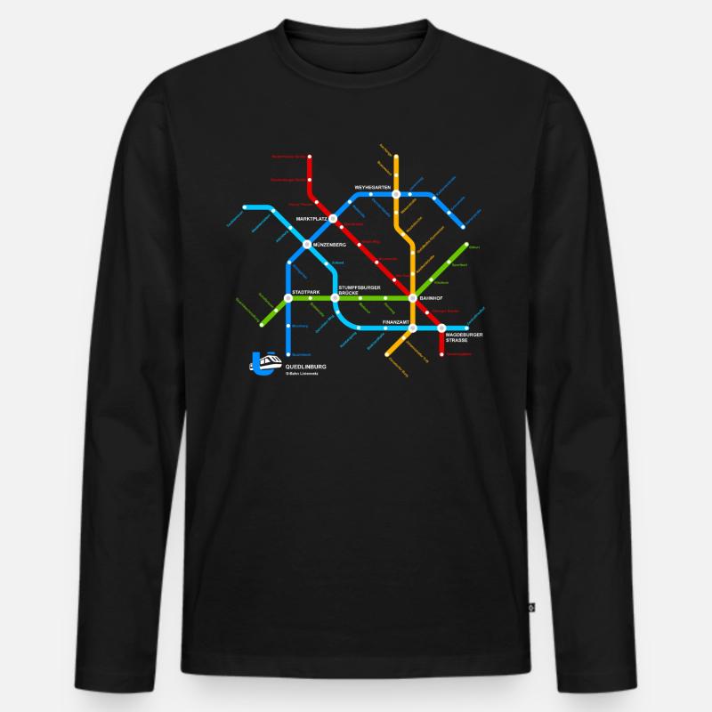 Quedlinburg (U-Bahn-Liniennetz-Edition) - Männer Premium Bio Langarmshirt - Schwarz