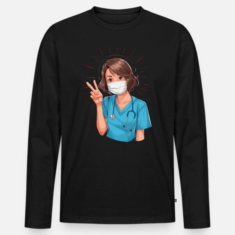 Lustige Krankenschwester mit Humor - Männer Premium Bio Langarmshirt - Schwarz