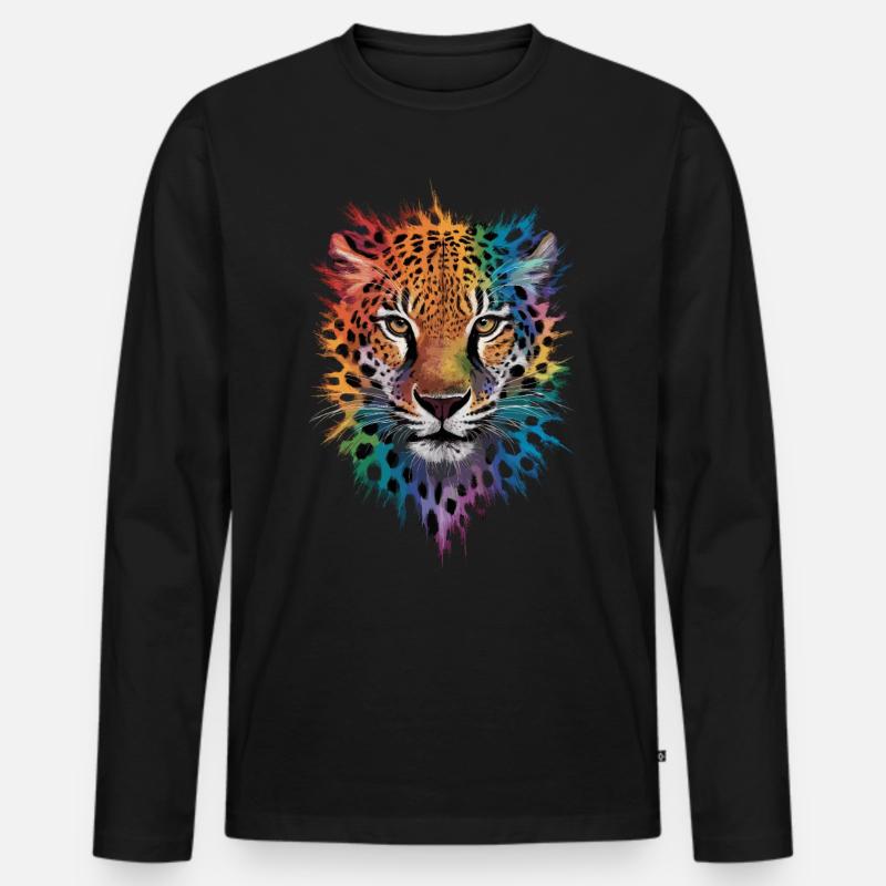 Leopard Raubkatze - Männer Premium Bio Langarmshirt - Schwarz