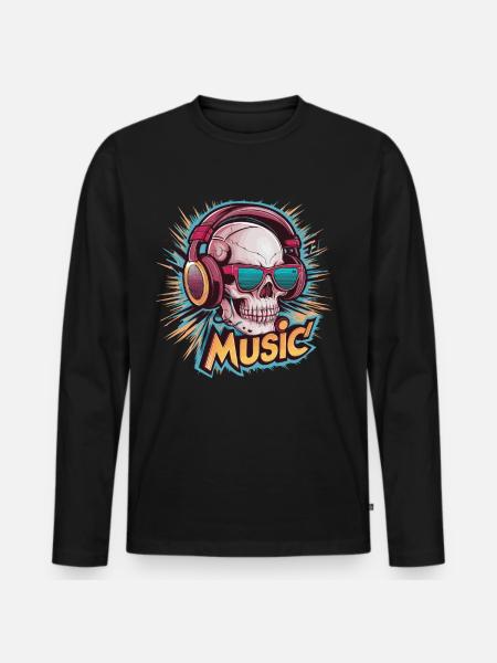 Coole Kopfhörer Musikliebhaber - Männer Premium Bio Langarmshirt - Schwarz