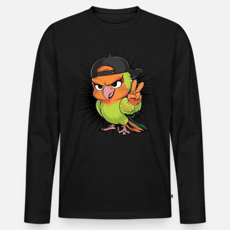 Cooler Papagei mit schwarzem Hut - Männer Premium Bio Langarmshirt - Schwarz