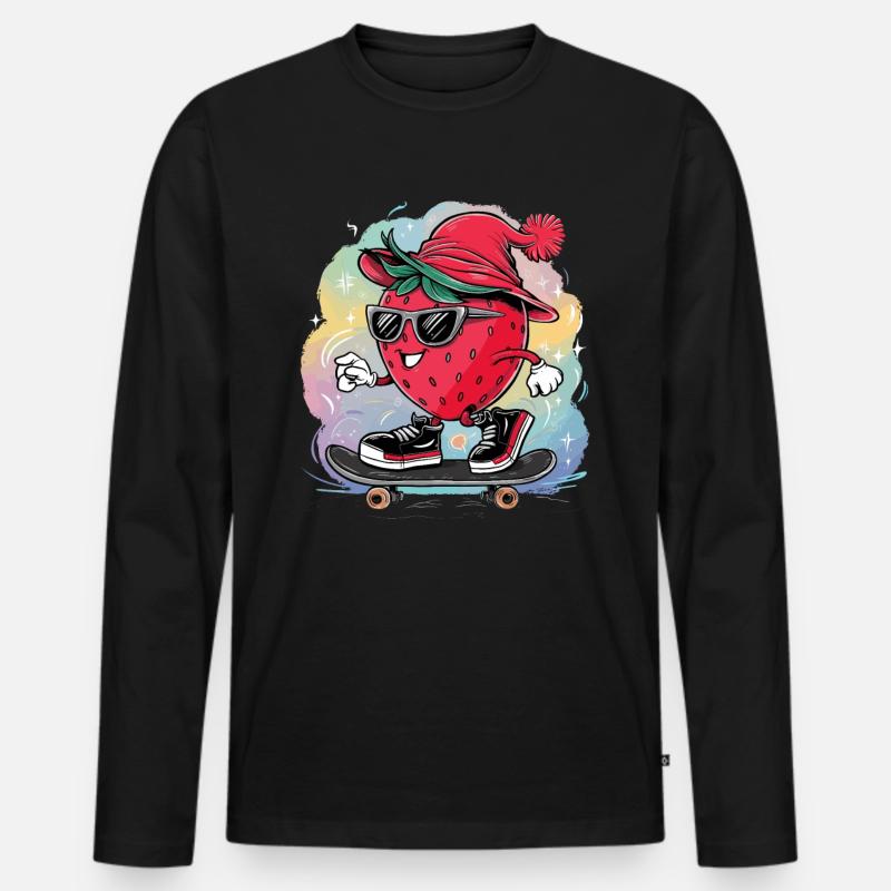 Cooler Erdbeere-Skater - Männer Premium Bio Langarmshirt - Schwarz
