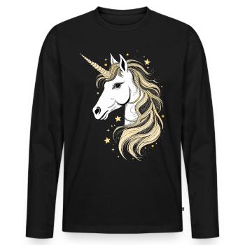 Magical unicorn in black, white and gold - Men's Premium Organic Long Sleeve Shirt - black - Front - Nico (187cm)