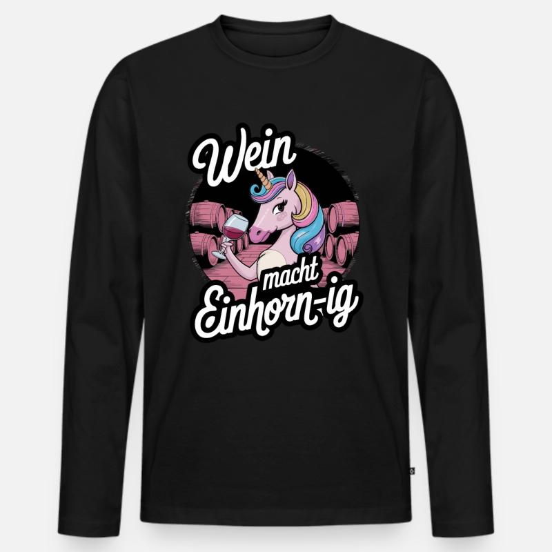 Wein macht Einhorn-ig - Männer Premium Bio Langarmshirt - Schwarz