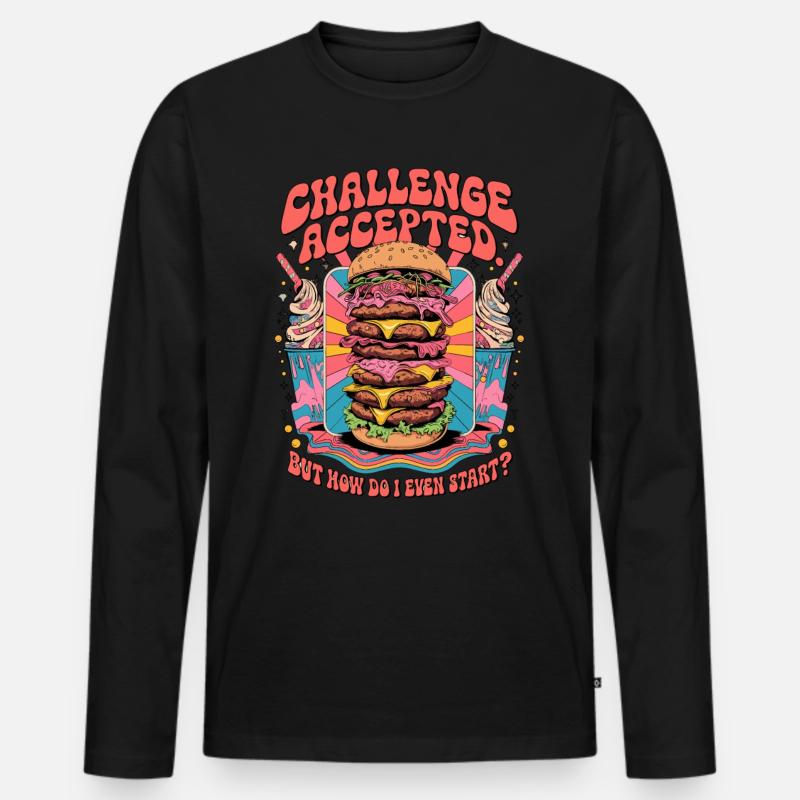 Burger Challenge Accepted - Männer Premium Bio Langarmshirt - Schwarz