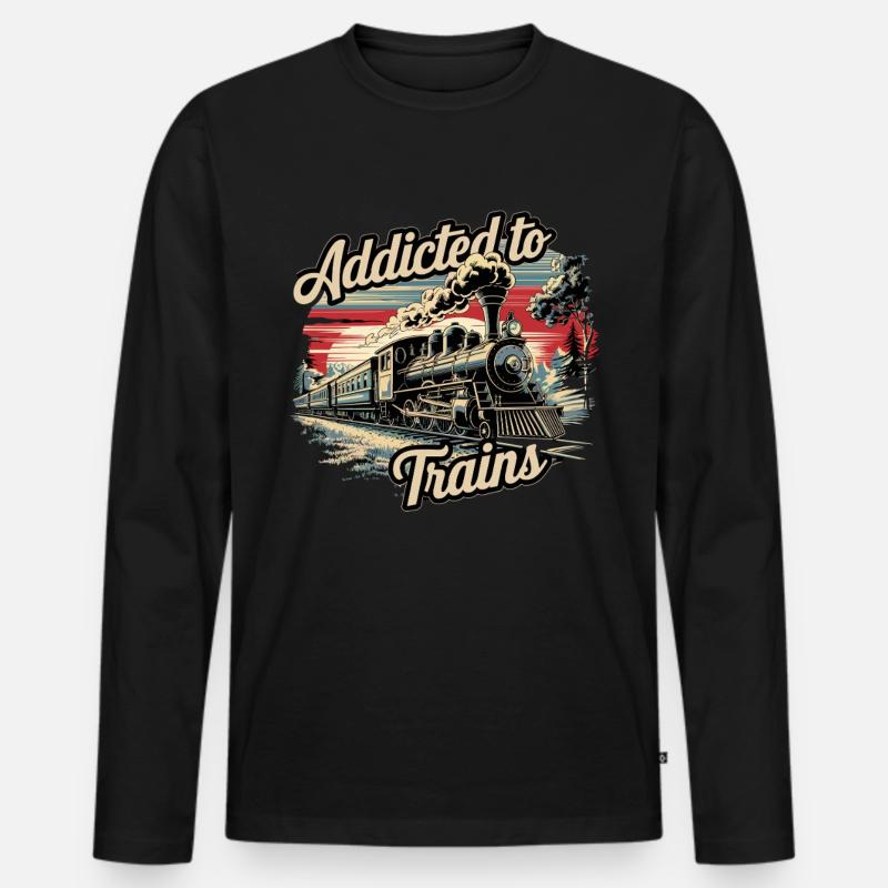 Addicted To Trains - Männer Premium Bio Langarmshirt - Schwarz