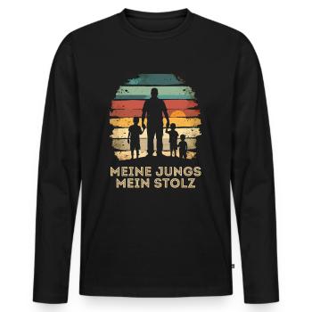 Father With Three Sons Father's Day Birthday - Men's Premium Organic Long Sleeve Shirt - black - Front - Nico (187cm)