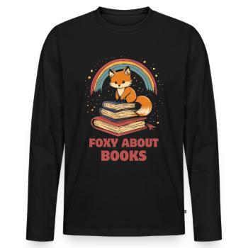 Cute Fox with Books - Men's Premium Organic Long Sleeve Shirt - black - Front - Nico (187cm)