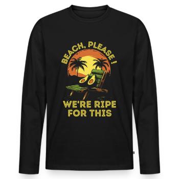 Avocado on the beach with funny saying - Men's Premium Organic Long Sleeve Shirt - black - Front - Nico (187cm)