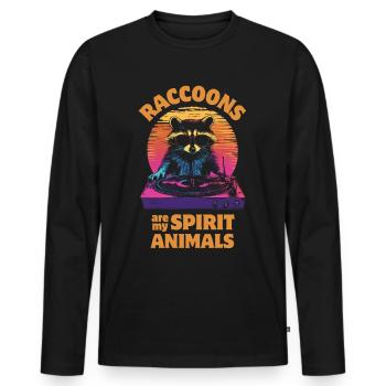 Raccoon with sunglasses at turntable DJ music - Men's Premium Organic Long Sleeve Shirt - black - Front - Nico (187cm)