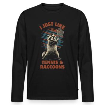 Raton laveur jouant au tennis - T-shirt manches longues Premium bio Homme - noir - Devant - Nico (187cm)