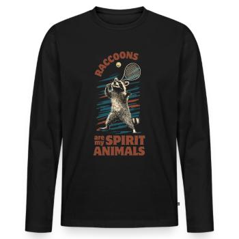 Raton laveur jouant au tennis - T-shirt manches longues Premium bio Homme - noir - Devant - Nico (187cm)
