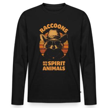 Raccoon with sunglasses and cowboy hat - Men's Premium Organic Long Sleeve Shirt - black - Front - Nico (187cm)