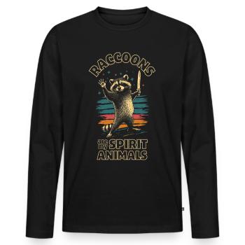 Frecher Waschbär mit Messer - Männer Premium Bio Langarmshirt - Schwarz - Vorne - Nico (187cm)