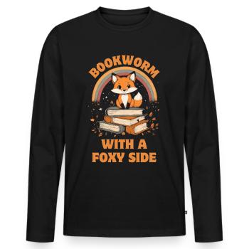 Cute Fox with Books Funny Saying - Men's Premium Organic Long Sleeve Shirt - black - Front - Nico (187cm)