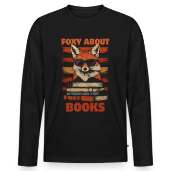 Fuchs mit Sonnenbrille und Bücher - Männer Premium Bio Langarmshirt - Schwarz - Vorne - Nico (187cm)