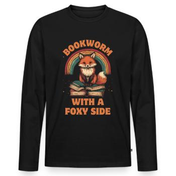 Cute Fox with Books - Men's Premium Organic Long Sleeve Shirt - black - Front - Nico (187cm)