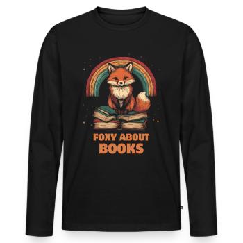 Fox with books funny saying - Men's Premium Organic Long Sleeve Shirt - black - Front - Nico (187cm)