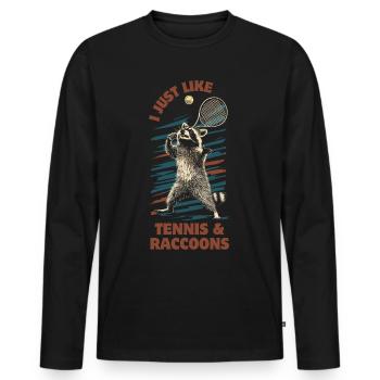 raton laveur tennis dicton drôle - T-shirt manches longues Premium bio Homme - noir - Devant - Nico (187cm)
