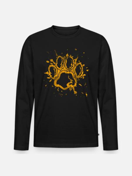 Hund Hunde Pfote Pfotenabdruck Haustier Hundeliebe - Männer Premium Bio Langarmshirt - Schwarz